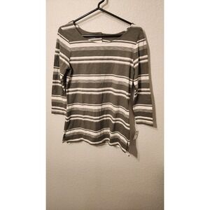 NWT Talbots Button-Back Stripe Top green‎ and white women's small